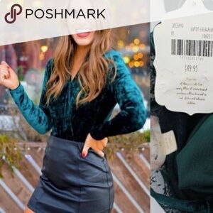 Altar'd State Green Velvet bodysuit NWT